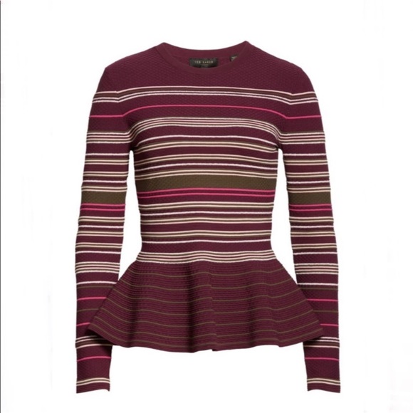 EUC Ted Baker Leytina Striped Peplum sweater, knit top, size Ted 3, US 8-10 - Picture 2 of 9